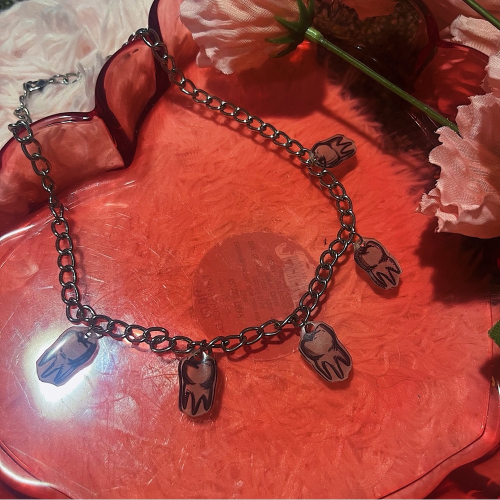 Handmade Tooth Silver Chain Necklace Goth Emo Alt Style